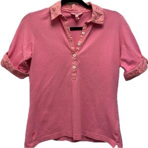 Lilly Pulitzer Pink Button Down Shirt with Lace Trim